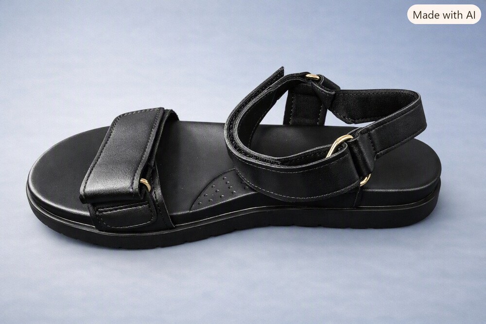 Coutgo Black Adjustable Strap Sandals 7 1/2 with Gold-Tone Buckle